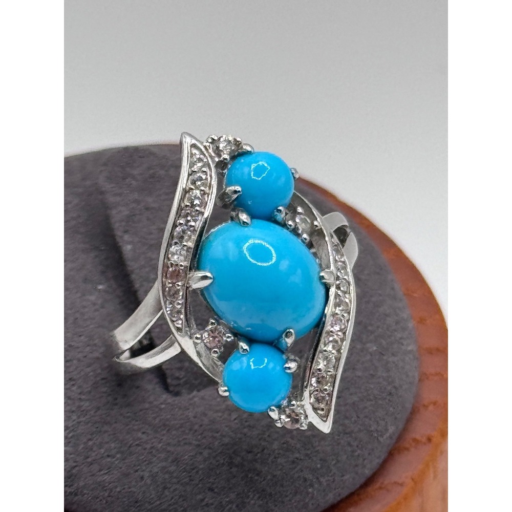Sterling Silver Sleeping Beauty Turquoise Ring Size 7 Signed DK